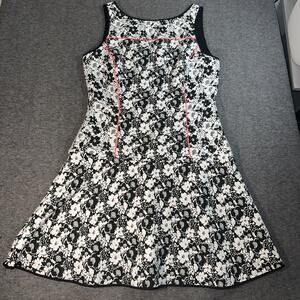 Banana Republic Women's Size 12 Dress Sleeveless Black White‎ Floral Pink Trim